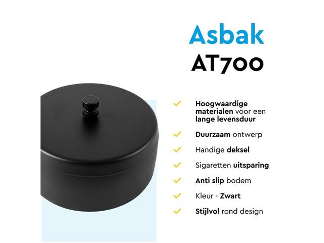 Asbak BRASQ tafelmodel 1 liter met deksel zwart