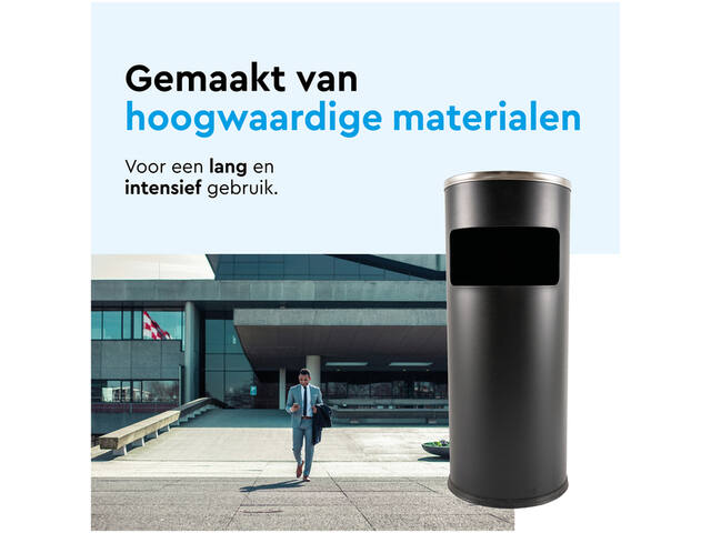 Afvalbak met asbak BRASQ 11 liter AT500 zwart