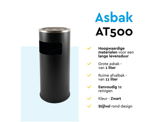 Afvalbak met asbak BRASQ 11 liter AT500 zwart