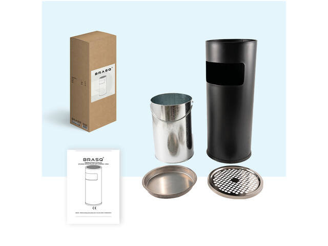 Afvalbak met asbak BRASQ 11 liter AT500 zwart
