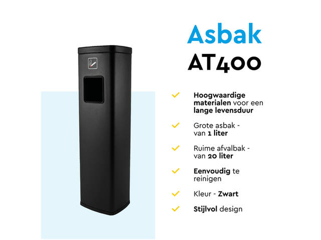 Afvalbak met asbak BRASQ 20 liter AT400 zwart