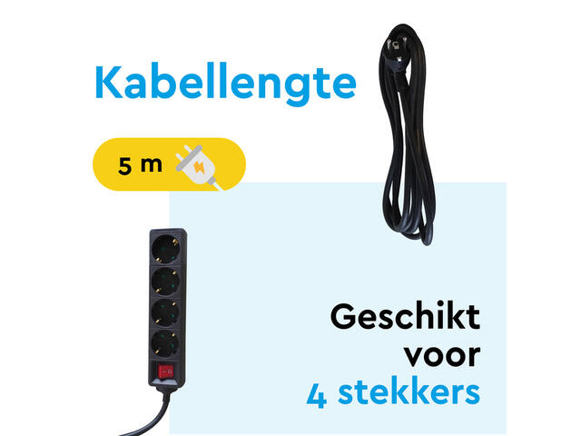 Stekkerdoos BRASQ 4 voudig 5 meter zwart