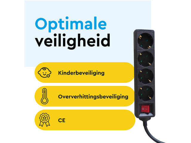 Stekkerdoos BRASQ 4 voudig 5 meter zwart