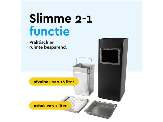 Afvalbak met asbak BRASQ 16 liter AT600 zwart