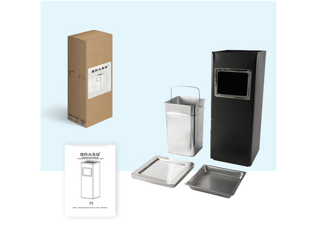 Afvalbak met asbak BRASQ 16 liter AT600 zwart