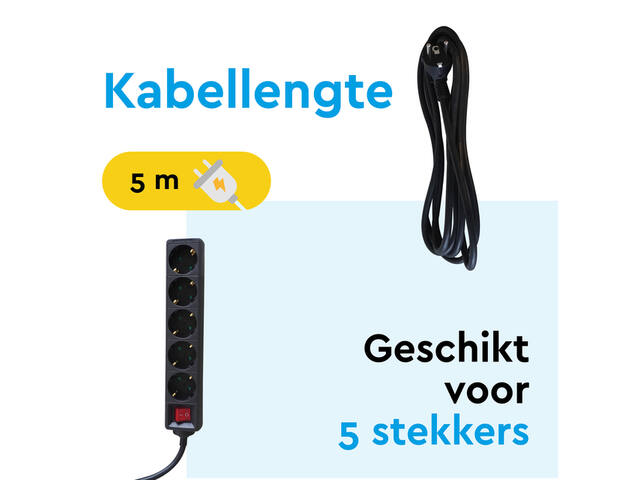 Stekkerdoos BRASQ 5 voudig 5 meter zwart