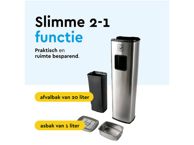 Afvalbak met asbak BRASQ 20 liter AT400 rvs