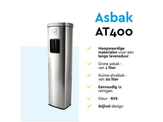 Afvalbak met asbak BRASQ 20 liter AT400 rvs