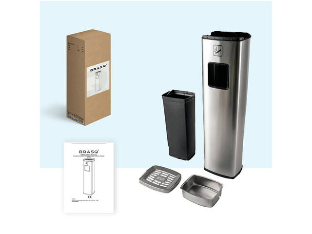 Afvalbak met asbak BRASQ 20 liter AT400 rvs