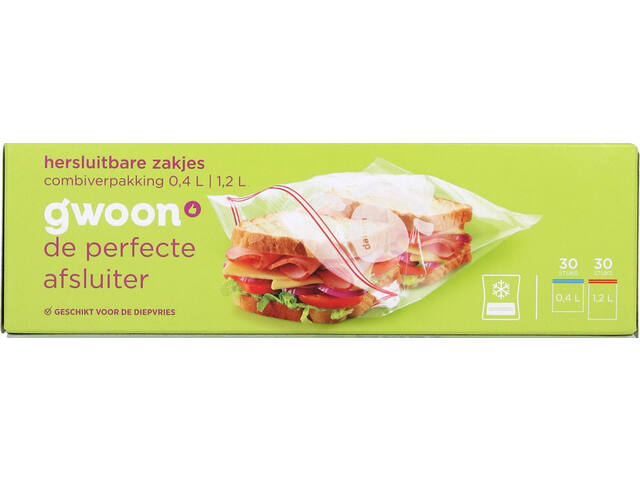 Hersluitbare zak G woon 30 x 0.4l en 30 x 1.2l