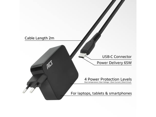 USB-C laptoplader 65W met Power D-profielen 2 m