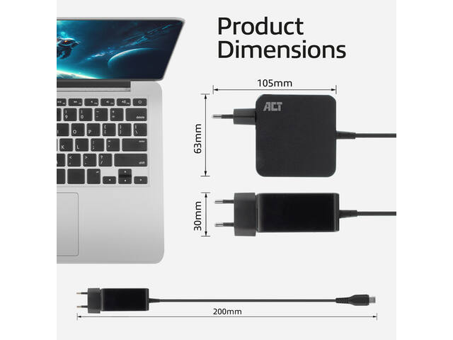 USB-C laptoplader 65W met Power D-profielen 2 m