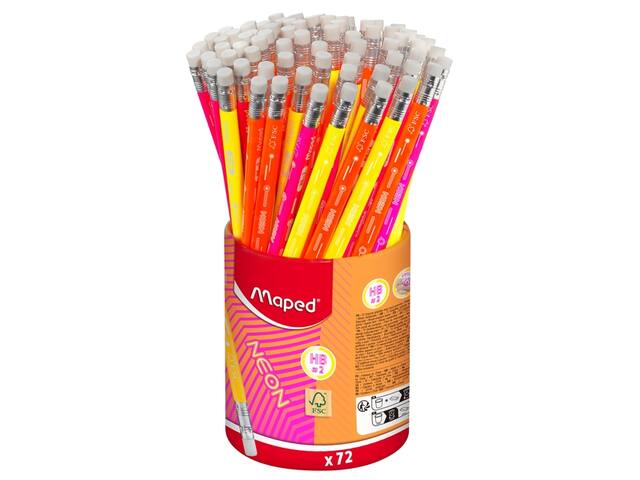 Potlood Maped Neon koker 72 stuks assorti