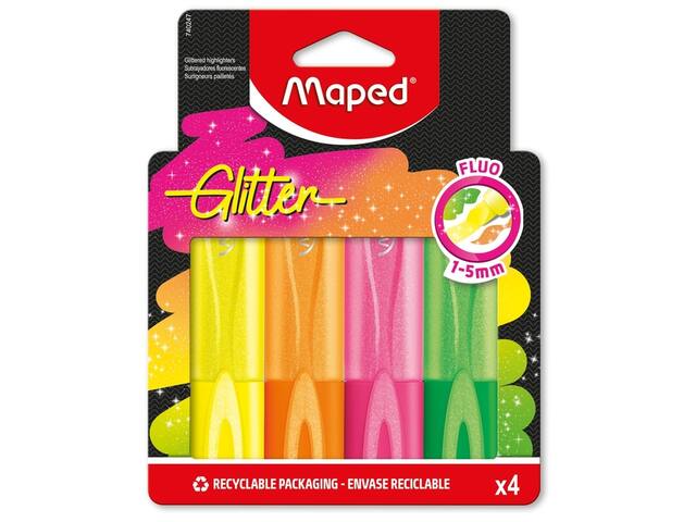 Markeerstift Maped Glitter 4 fluoriserende kleuren