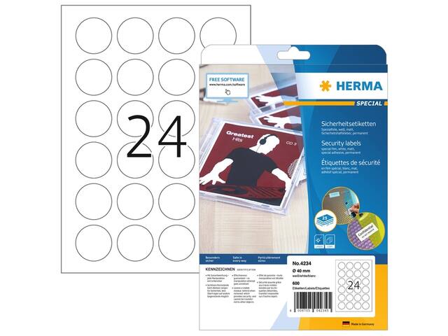 Veiligheidsetiket HERMA 4234 rond 40mm wt 600st