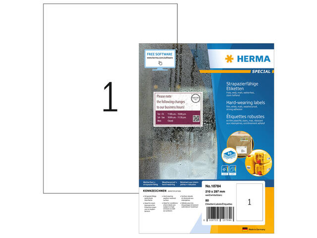 Etiket HERMA 10784 210x297mm weerbest wit 80st