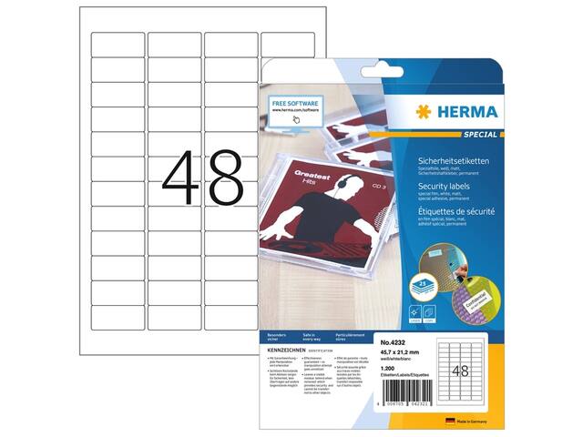 Veiligheidsetiket HERMA 4232 45.7x32.2mm wt 1200st