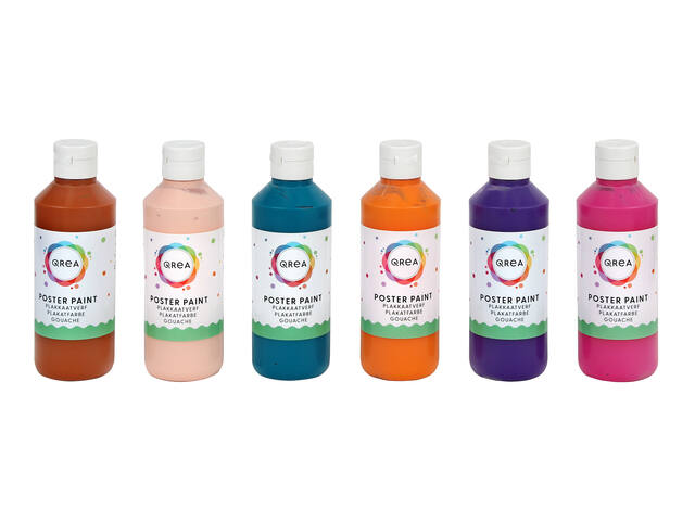 Plakkaatverf Qrea set a 6  fun kleuren 250ml