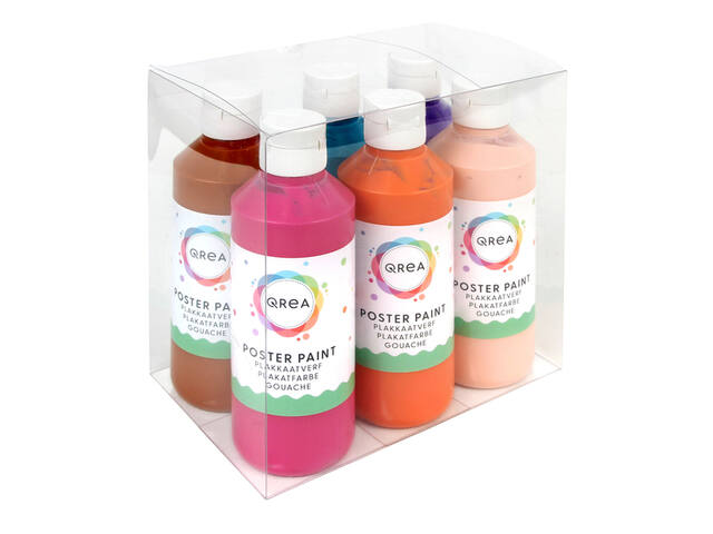 Plakkaatverf Qrea set a 6  fun kleuren 250ml