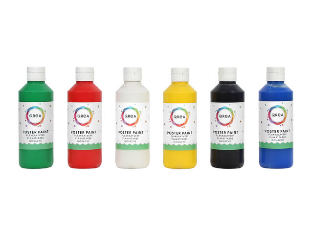 Plakkaatverf Qrea set a 6  standaard kleuren 250ml