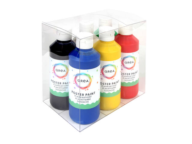 Plakkaatverf Qrea set a 6  standaard kleuren 250ml