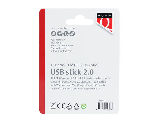 USB stick 2.0 Quantore USB-A 128GB zwart