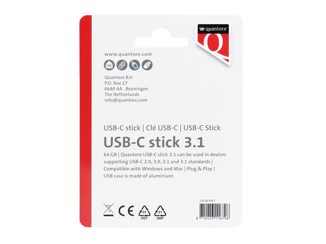 USB stick 3.1 Quantore USB-C 64GB zilver