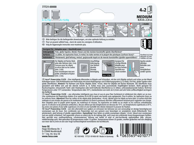 Kleefstip tesa Powerstrips Click Medium 4 paar wit