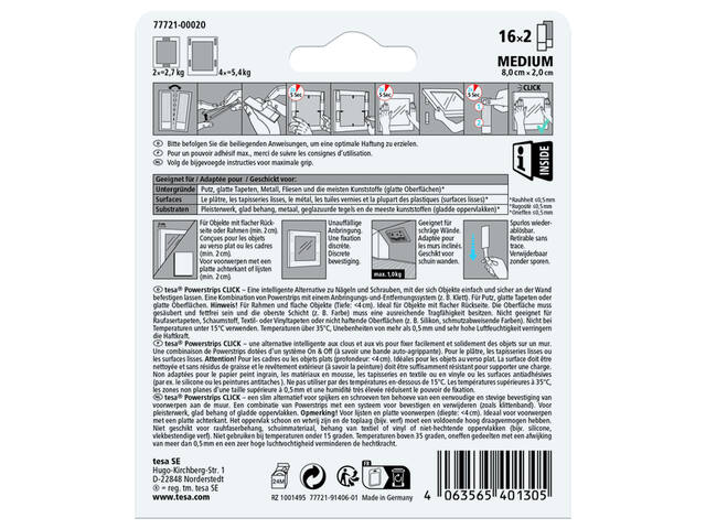 Kleefstip tesa Powerstrips Click Medium 16 paar wt