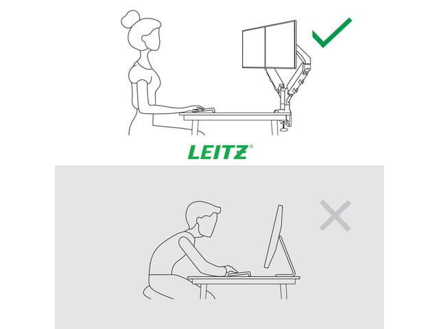 Monitorarm Leitz Ergo ruimtebesparend dubbel grijs