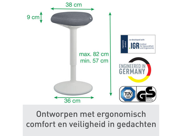 Actieve zit-sta kruk Leitz Ergo gasveer 57-82cm