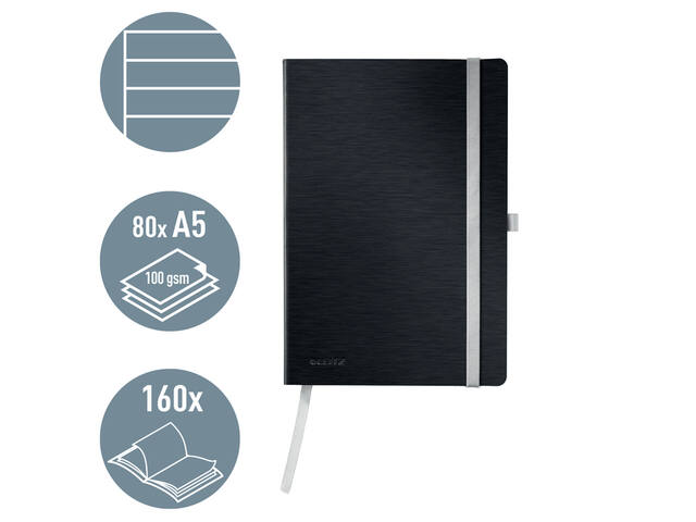 Notitieboek Leitz Style A5 lijn 160pag zwart