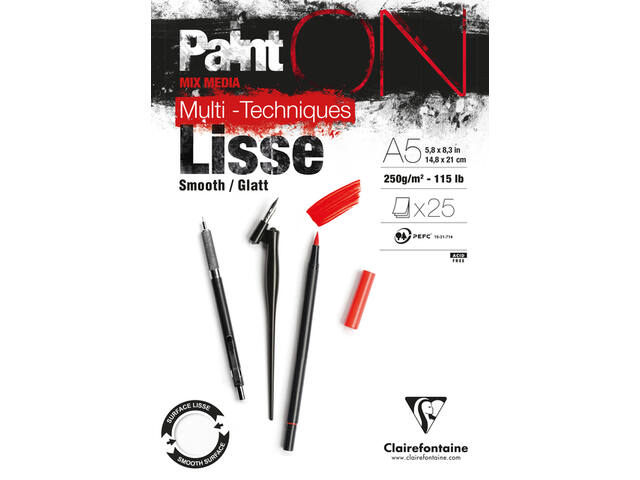 Tekenblok Clairefontaine Paint On A5 glad 25v 250g