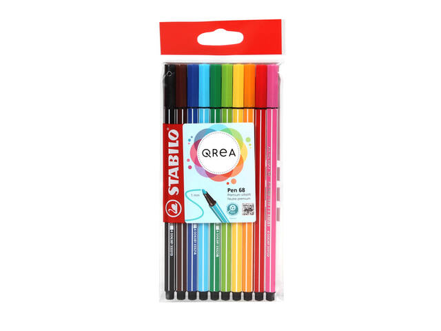 Viltstift STABILO Pen 68/10 Qrea  M 10st ass