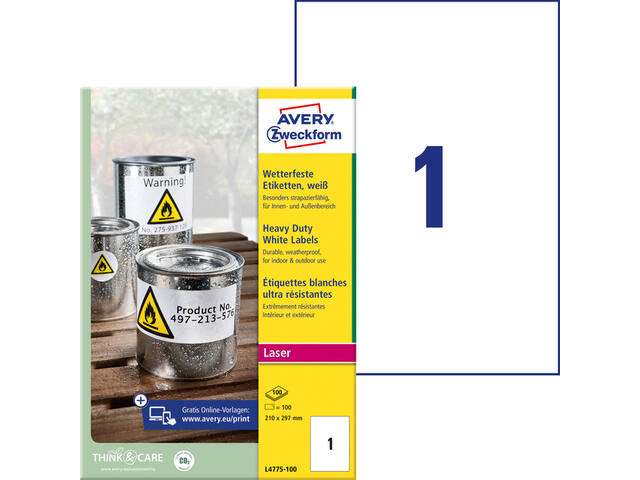 Etiket Avery L4775-100 210x297mm 100st