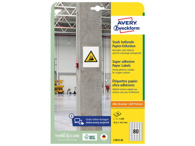 Etiket Avery L7872-20 35.6x16.9mm 1600st