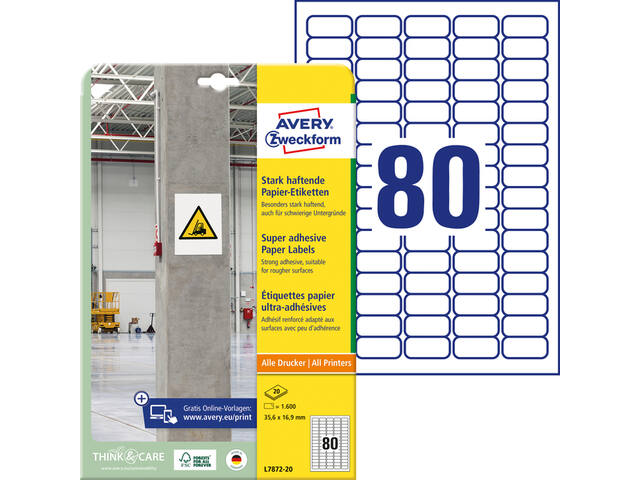 Etiket Avery L7872-20 35.6x16.9mm 1600st