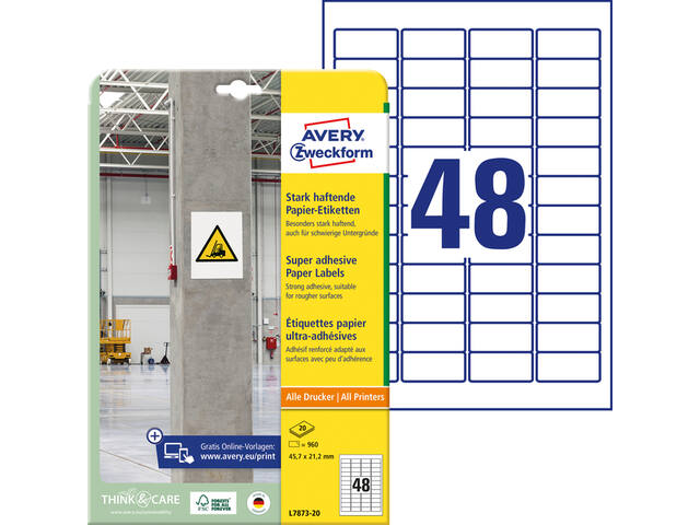 Etiket Avery L7873-20 45.7x21.2mm 960st