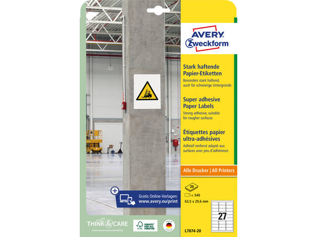 Etiket Avery L7874-20 63.5x29.6mm 540st