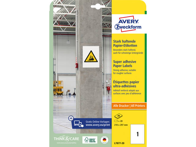 Etiket Avery L7877-20 210x297mm 20st