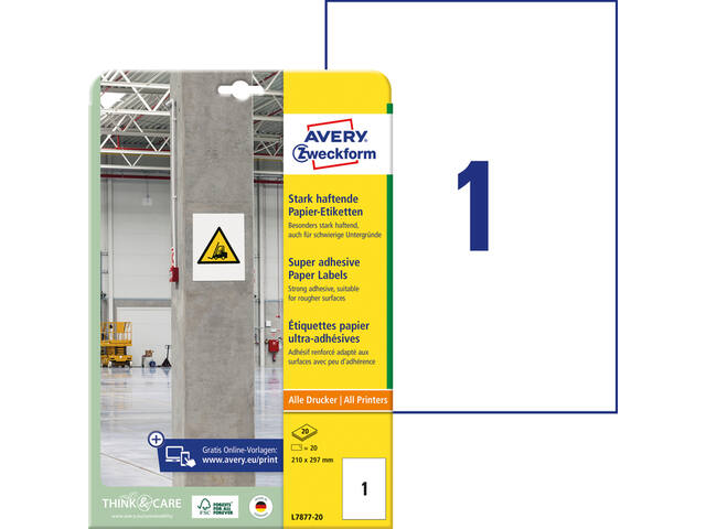 Etiket Avery L7877-20 210x297mm 20st