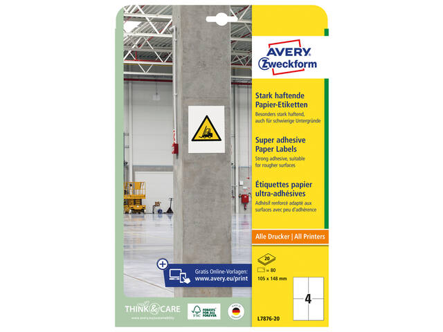 Etiket Avery L7876-20 105x148mm 80st