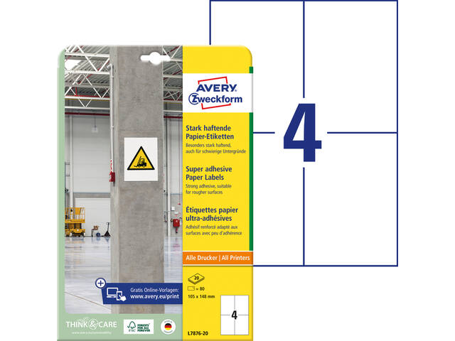 Etiket Avery L7876-20 105x148mm 80st