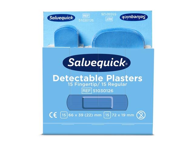 Pleisters Salvequick blauw detectabel mix 6x30st