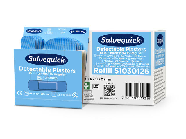 Pleisters Salvequick blauw detectabel mix 6x30st