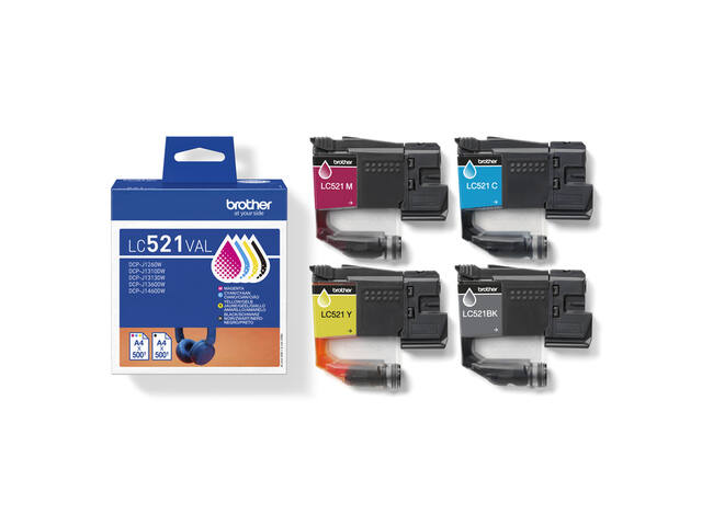 Inktcartridge Brother LC-521 zwart + 3 kleuren