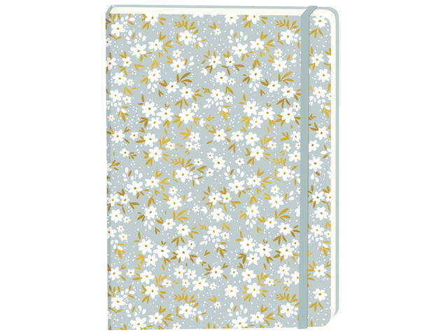 Notitieboek witte bloemen A5 lijn 92pag sc grijs