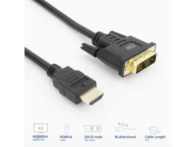 Adapterkabel ACT HDMI-A male naar DVI-D male 1m