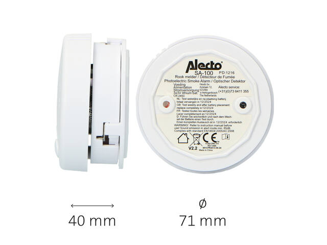 Rookmelder Alecto mini 2 stuks met 5 jaarbat wit