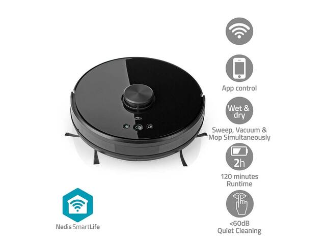 Robotstofzuiger Nedis wifi laser 3-in-1 zwart